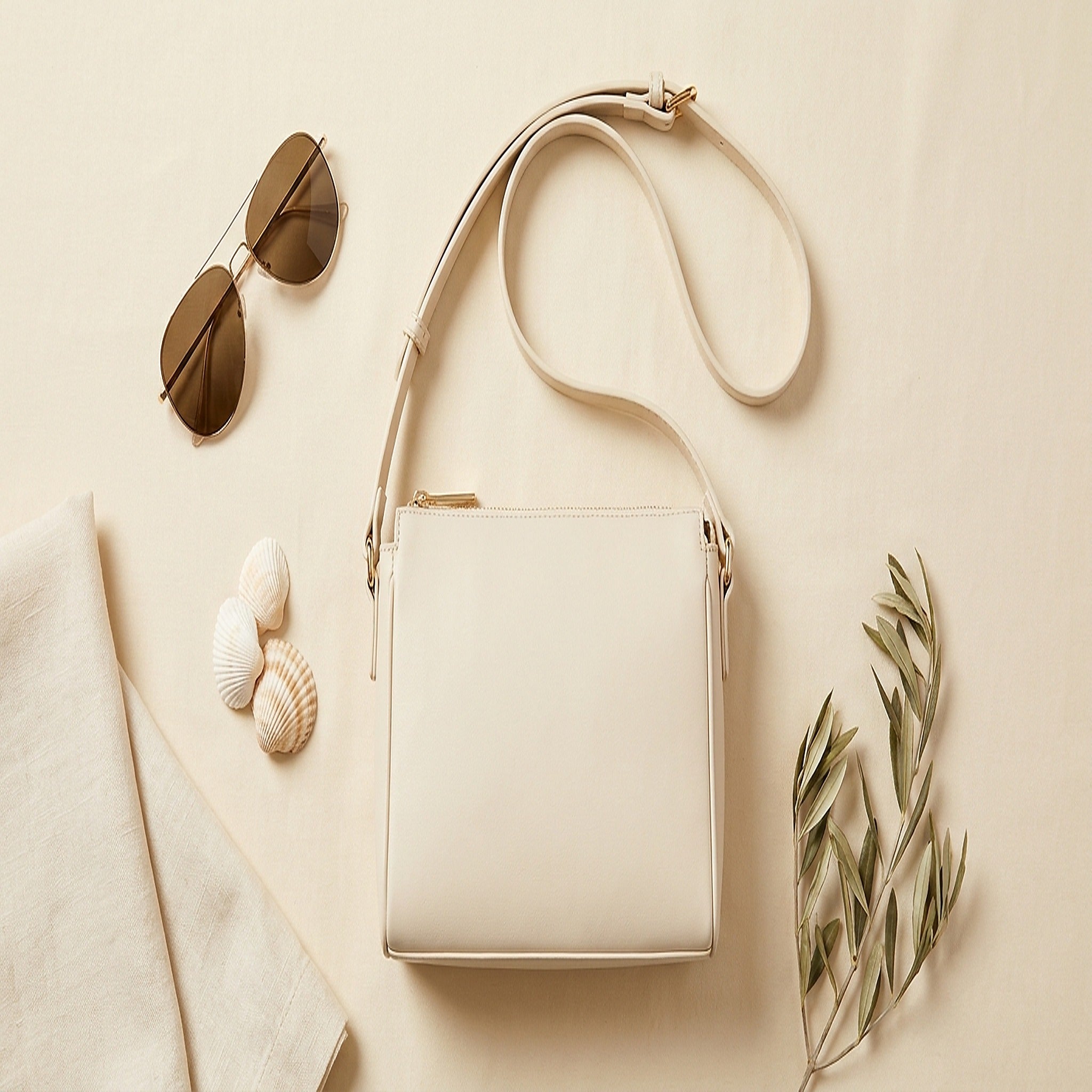 SORAVEA Ingrid Crossbody, cream Crossbody, flatlay styled