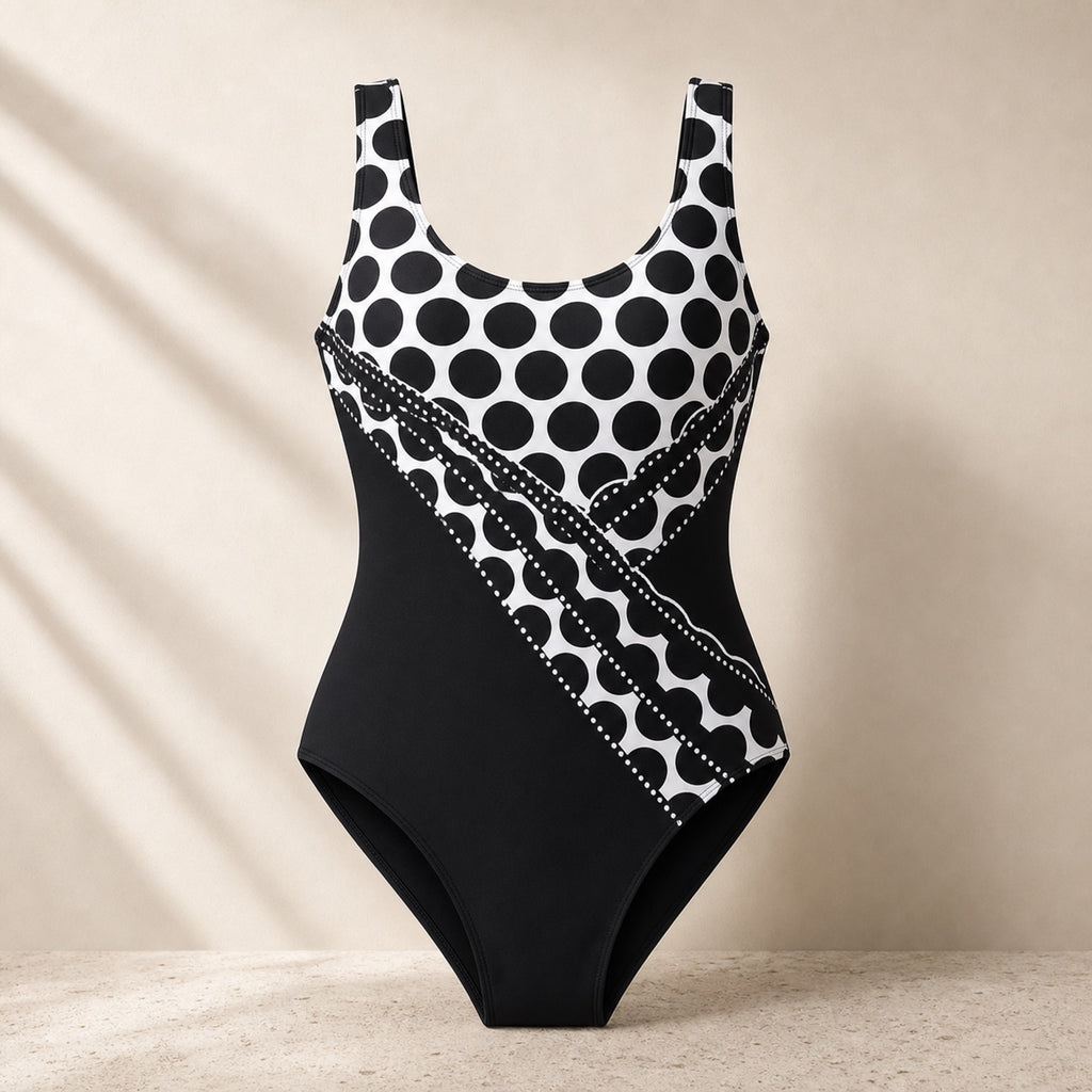 Soravea Mosaic black and white one-piece swimsuit catalog front