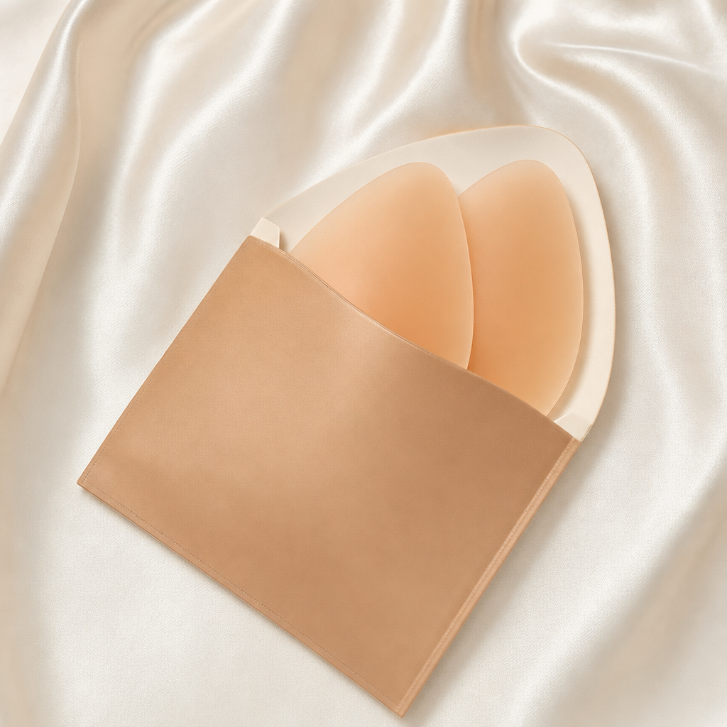 Lift up nipple covers i en minimalistisk förvaringspåse
