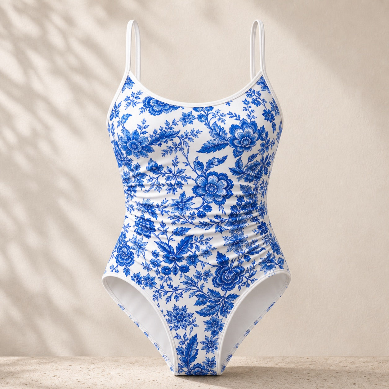 Soravea Porcelain blue floral one-piece swimsuit catalog front