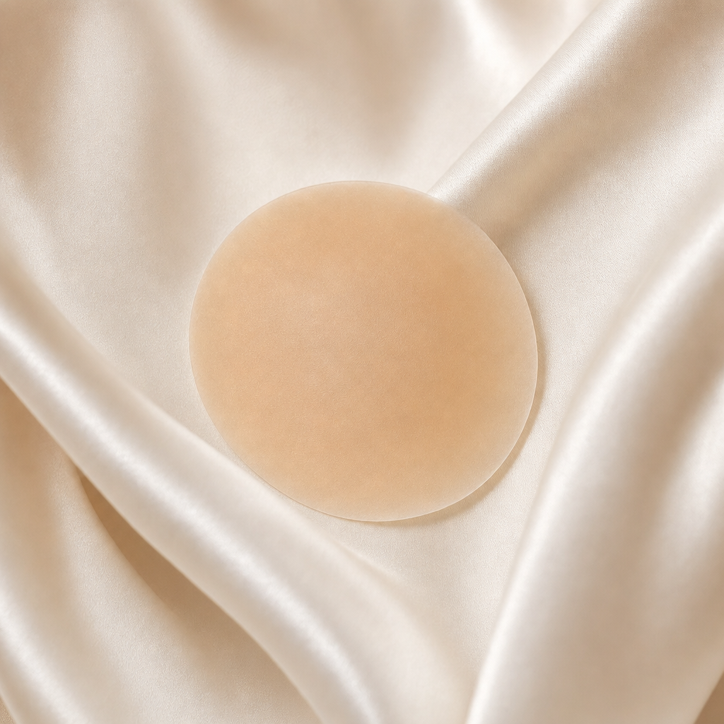 Sömlös nipple cover vilande på draperat siden