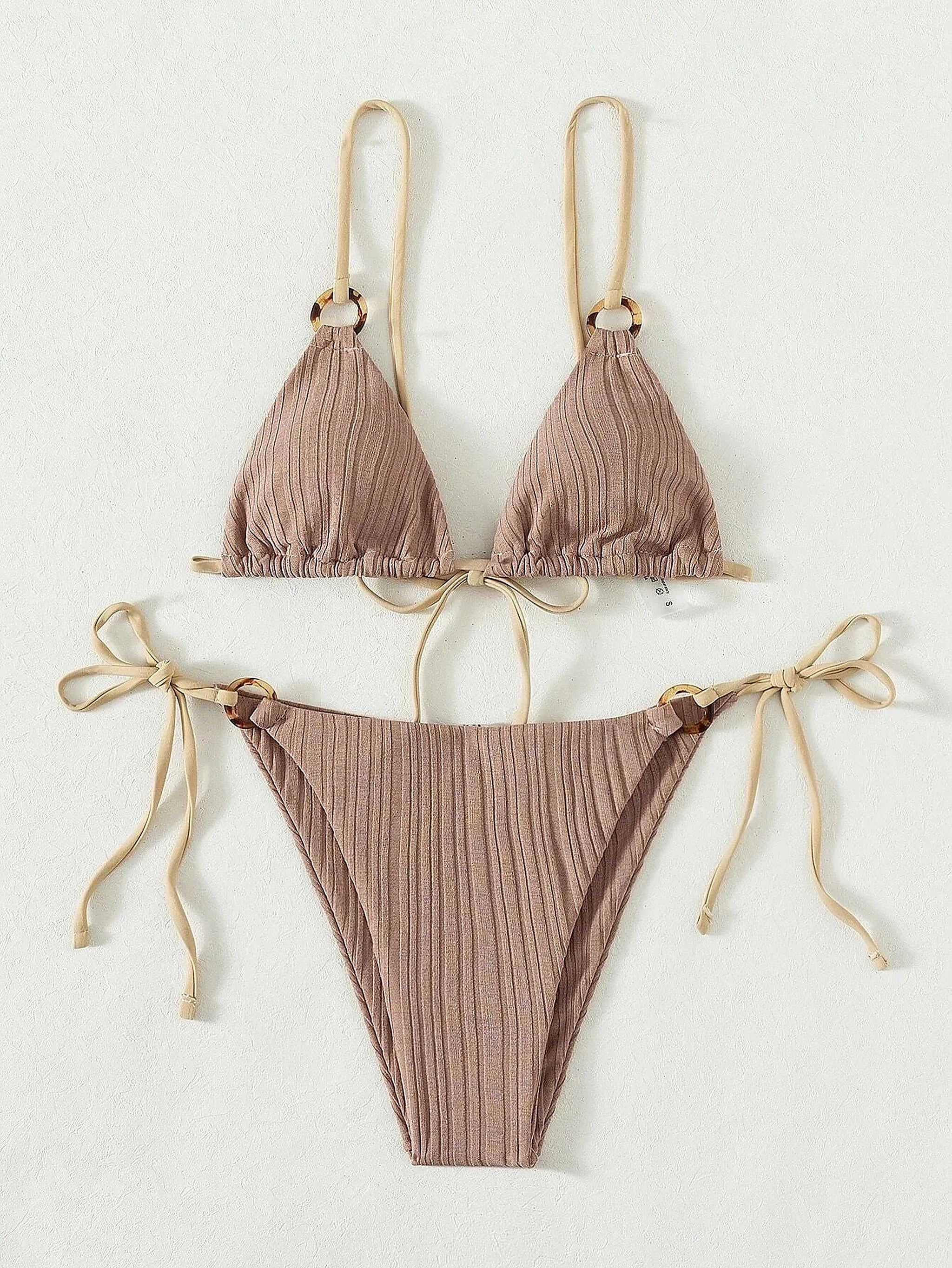 SORAVEA Nova räfflad triangelbikini sand med O-ring