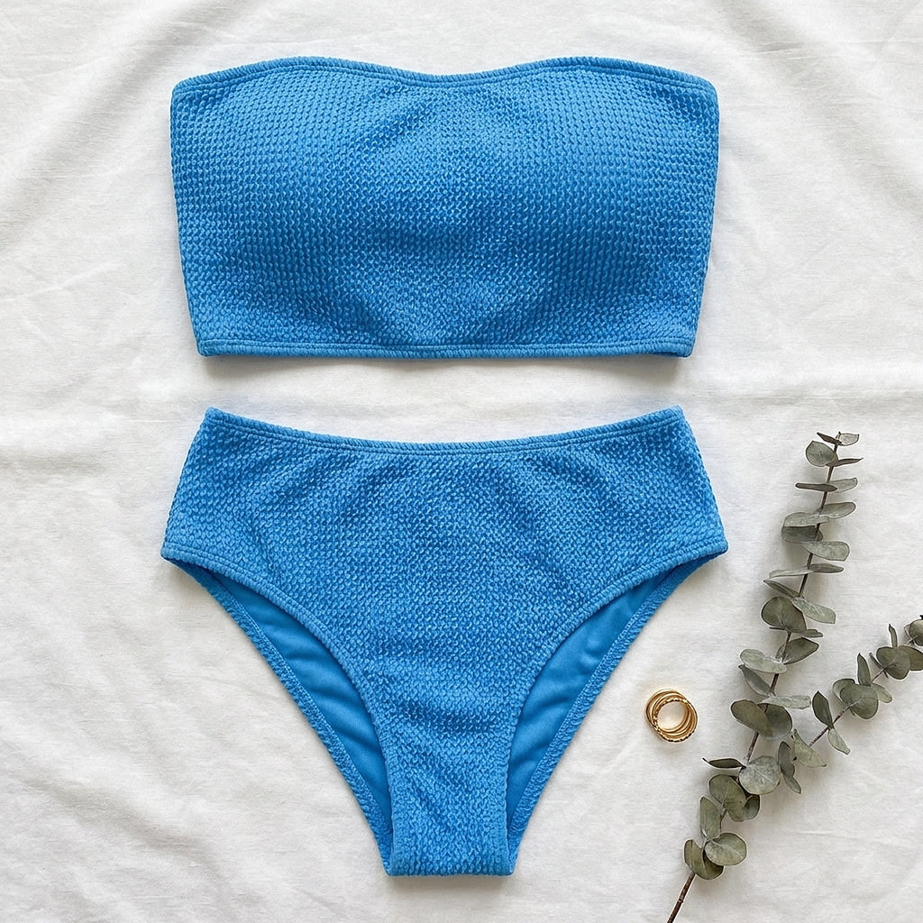 SORAVEA Marina Bandeau ceruleanblå flatlay med eucalyptus